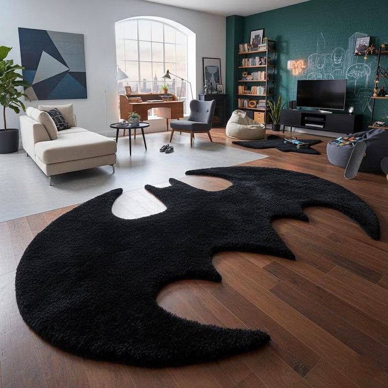Hand Tufted Batman Logo Rug-Custom Black Superhero Carpet-Modern Wool Rug,Kids-Living Room - Image 3