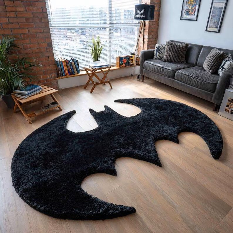 Hand Tufted Batman Logo Rug-Custom Black Superhero Carpet-Modern Wool Rug,Kids-Living Room - Image 2