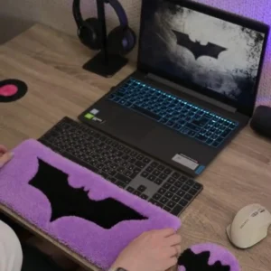 Hand Tufted Batman Desk Rug & Mouse Pad Set | Handmade Wool,silk,cotton Office Decor Gift | Gamer Laptop Table Mat Rug