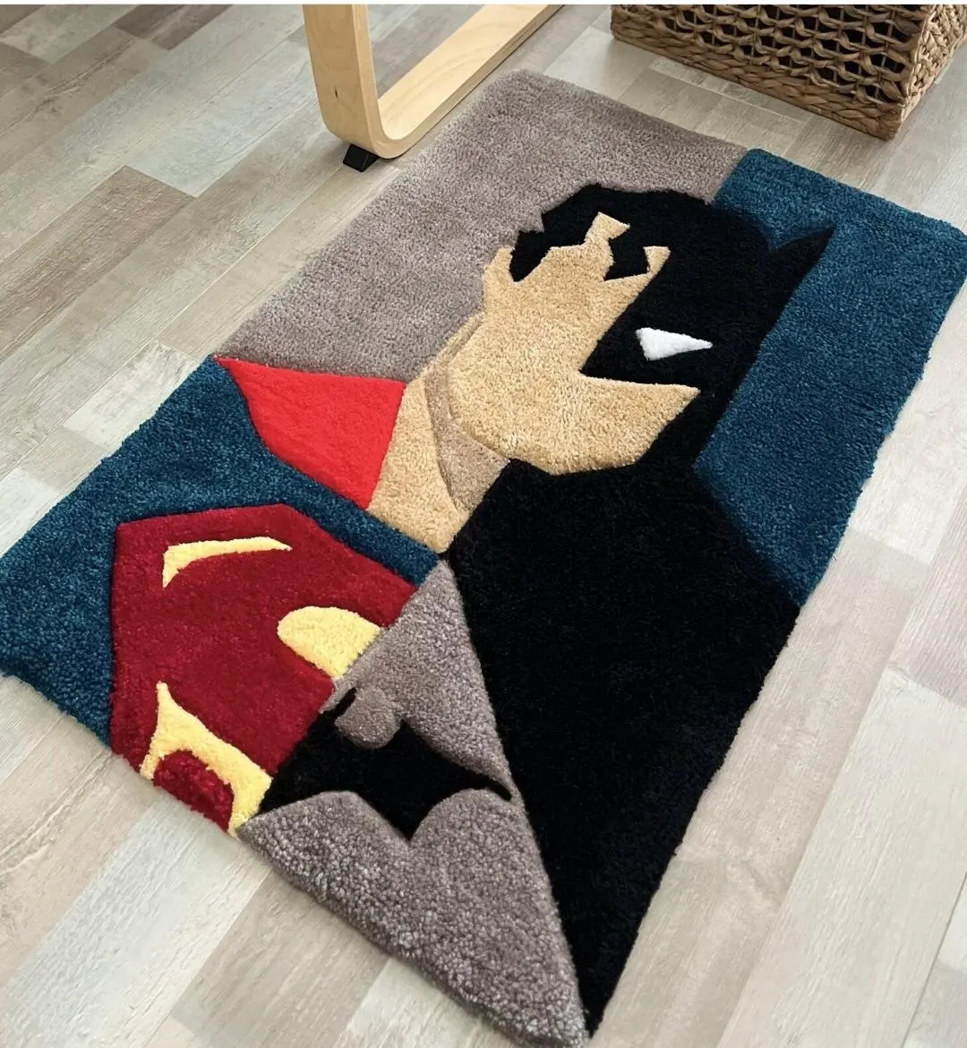Hand Tufted Wool Silk Rug, Superhero Art, Kids Room Decor