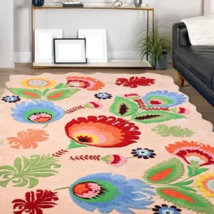 Colorful Botanical Wool Rug – Hand-Tufted Floral Design for Living Spaces