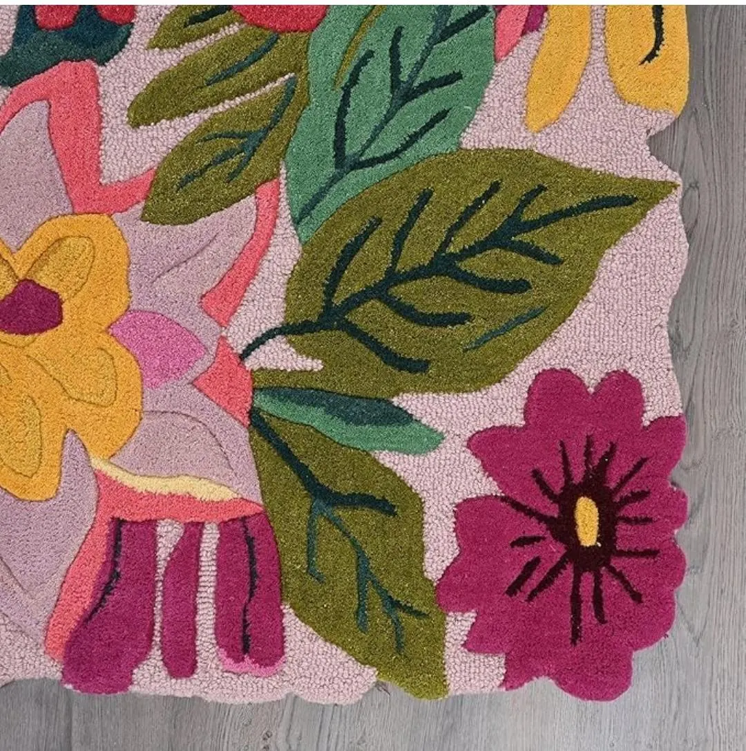 Handmade Wool Floral Rug: Colorful Botanical Tufted Carpet - Image 2