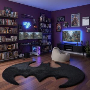 Hand Tufted Batman Logo Rug-Custom Black Superhero Carpet-Modern Wool Rug,Kids-Living Room