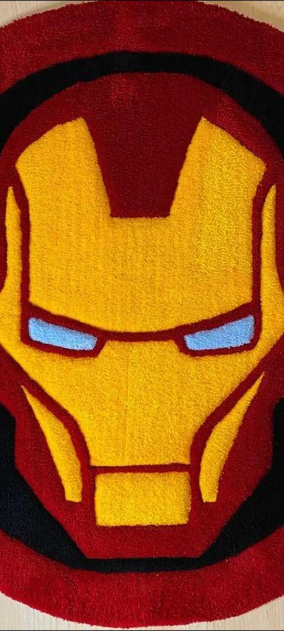 Hand Tufted Superhero Mask Rug – Red & Yellow Round Wool Carpet - Image 2